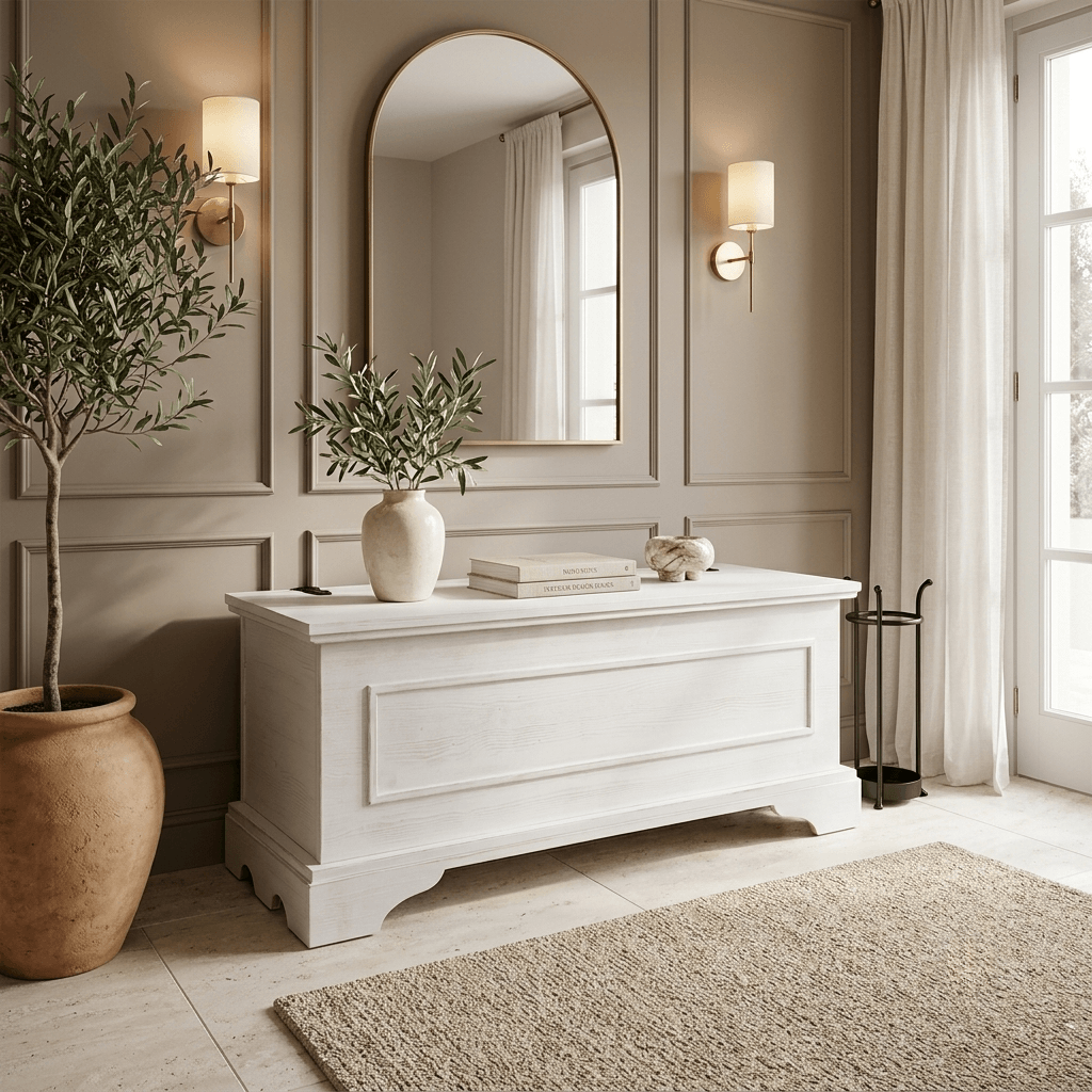 Cassapanca CLASSICA in Legno Massello Bianco Shabby con Vano Contenitore – Eleganza e Funzionalità per la Casa - AESSEWOOD 