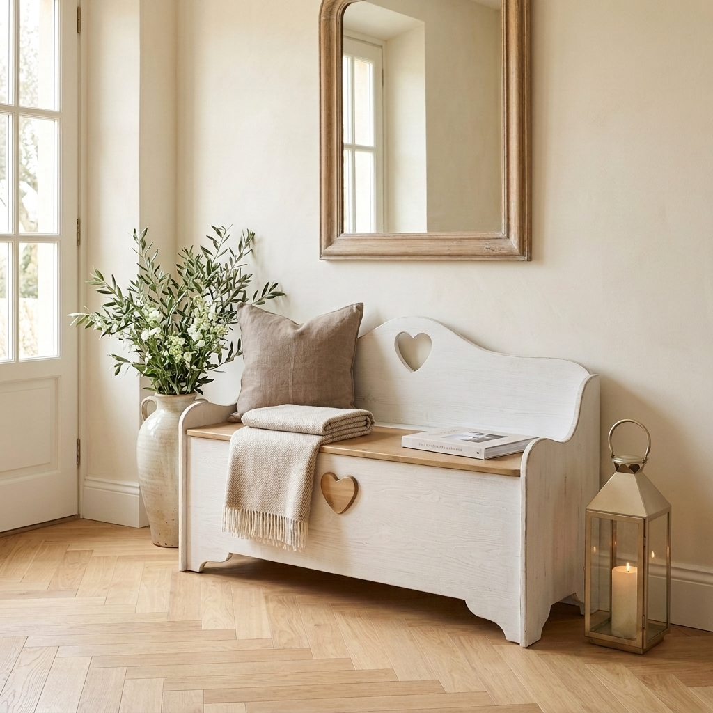 Cassapanca -  CUORE&CUORE bianco shabby seduta legno - AESSEWOOD 