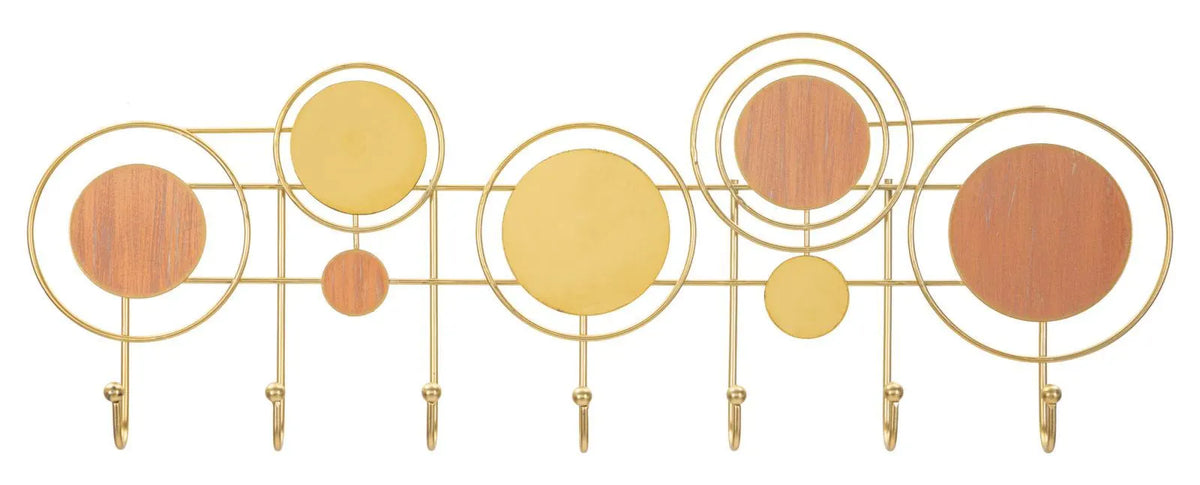 Appendiabiti Aurea Circles – Attaccapanni da Parete in Metallo Oro e Legno, Design Moderno, Porta Abiti per Ingresso, corridoio