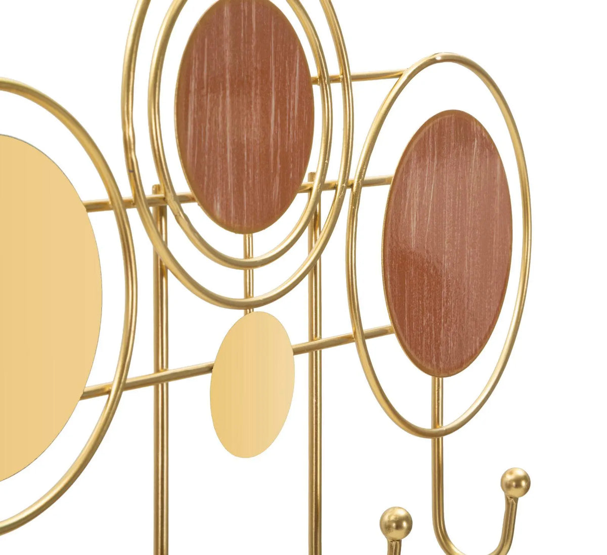 Appendiabiti Aurea Circles – Attaccapanni da Parete in Metallo Oro e Legno, Design Moderno, Porta Abiti per Ingresso, corridoio