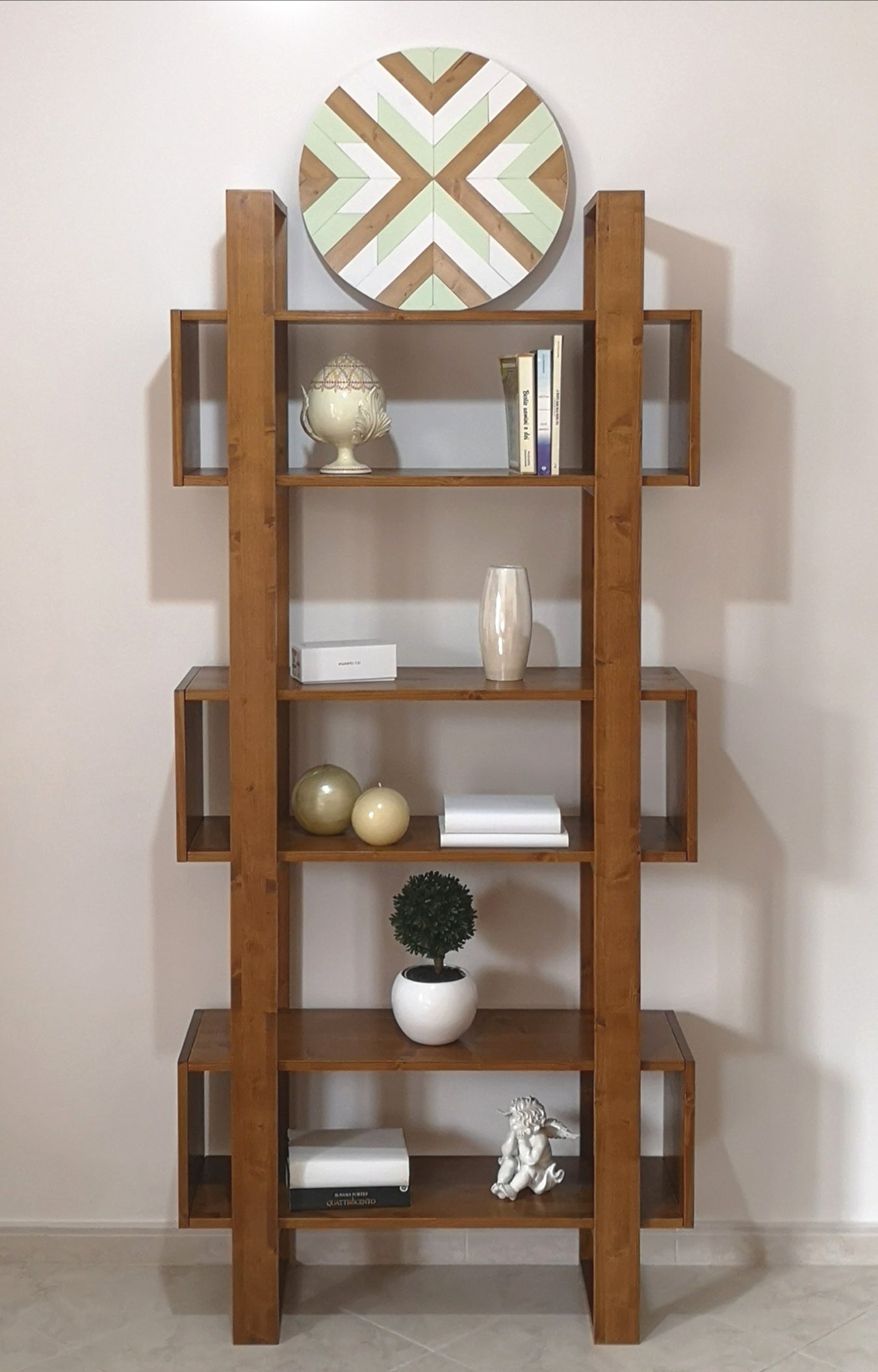 Libreria moderna design vintage scaffale in legno massello noce- PLATONE - AESSEWOOD