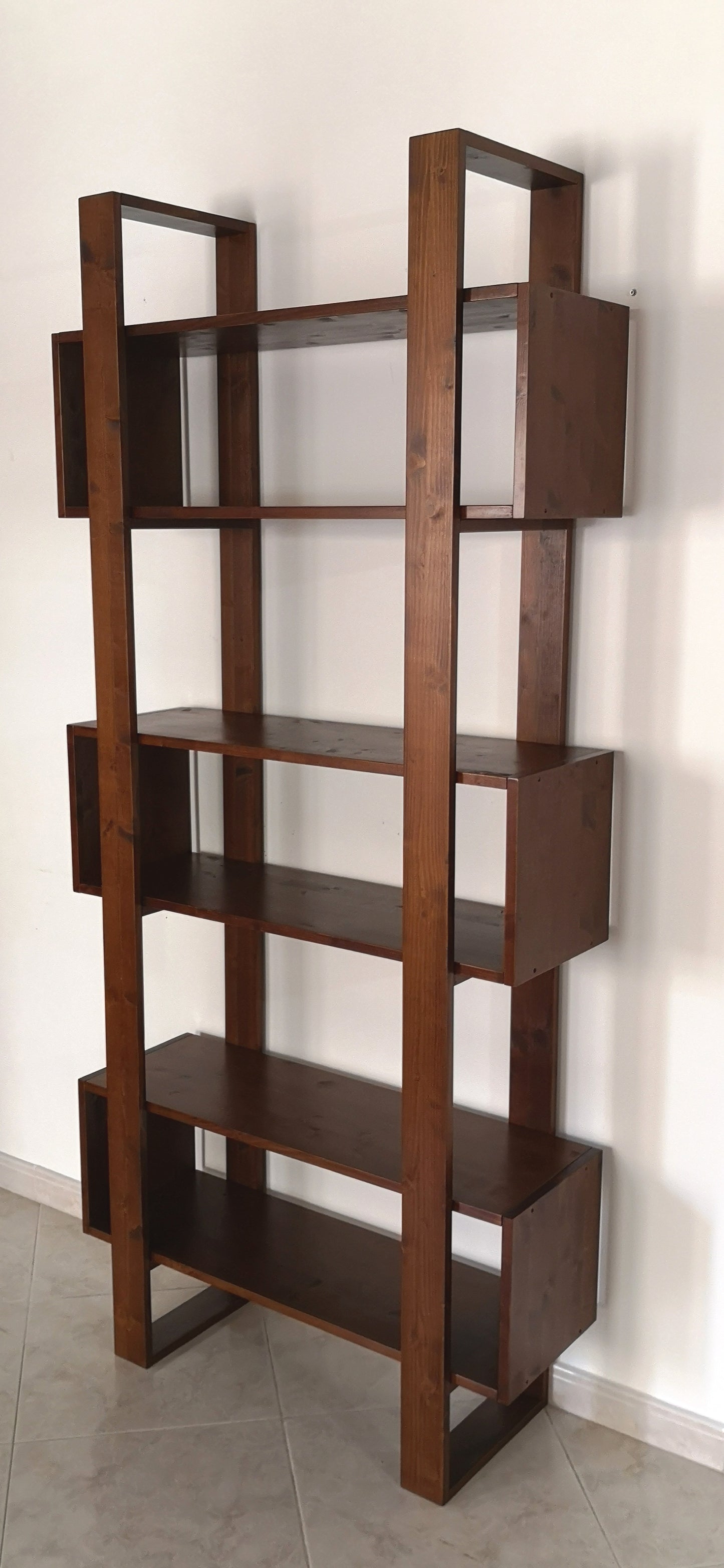 Libreria moderna design vintage scaffale in legno massello noce scuro- PLATONE - AESSEWOOD