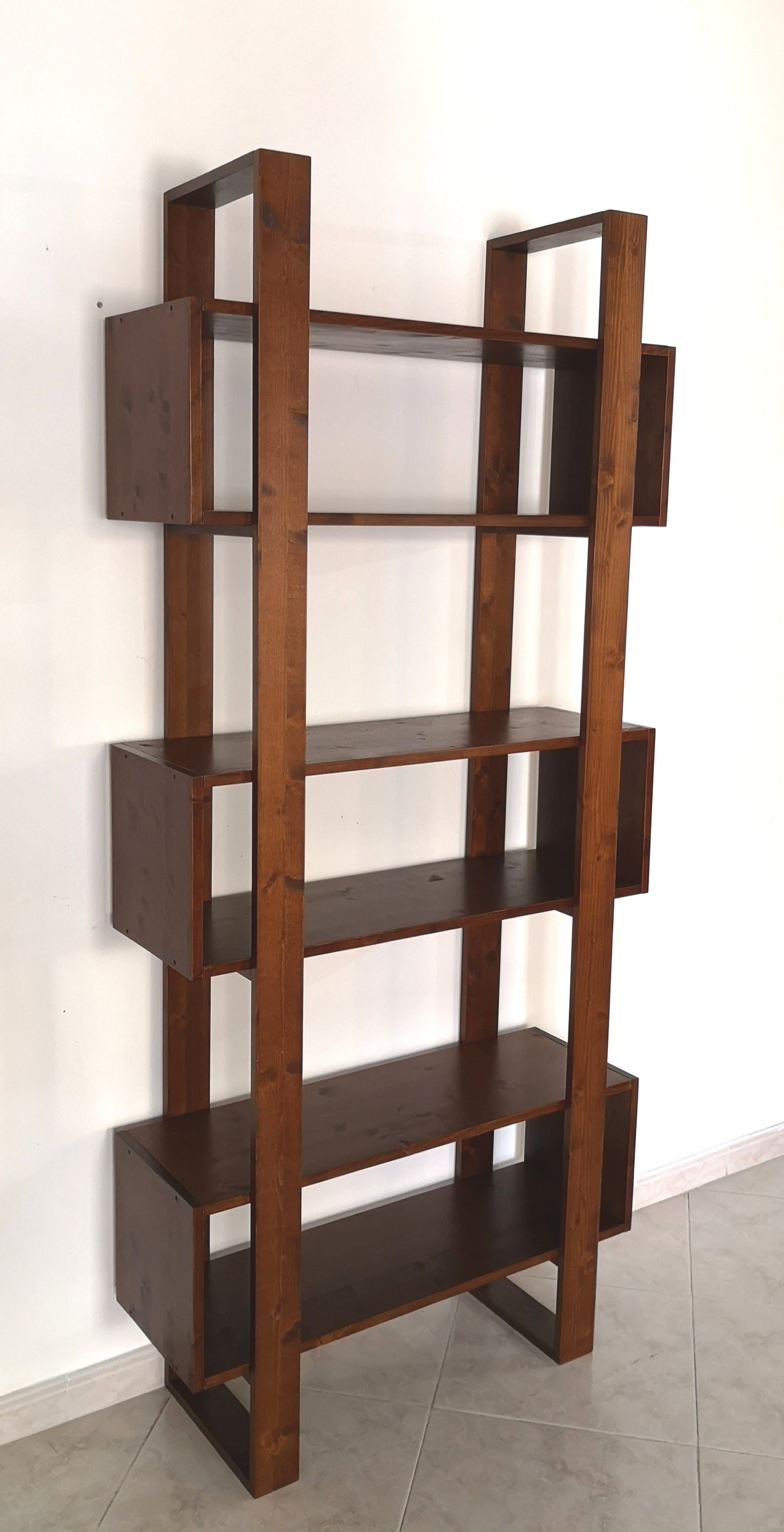 Libreria moderna design vintage scaffale in legno massello noce scuro- PLATONE - AESSEWOOD