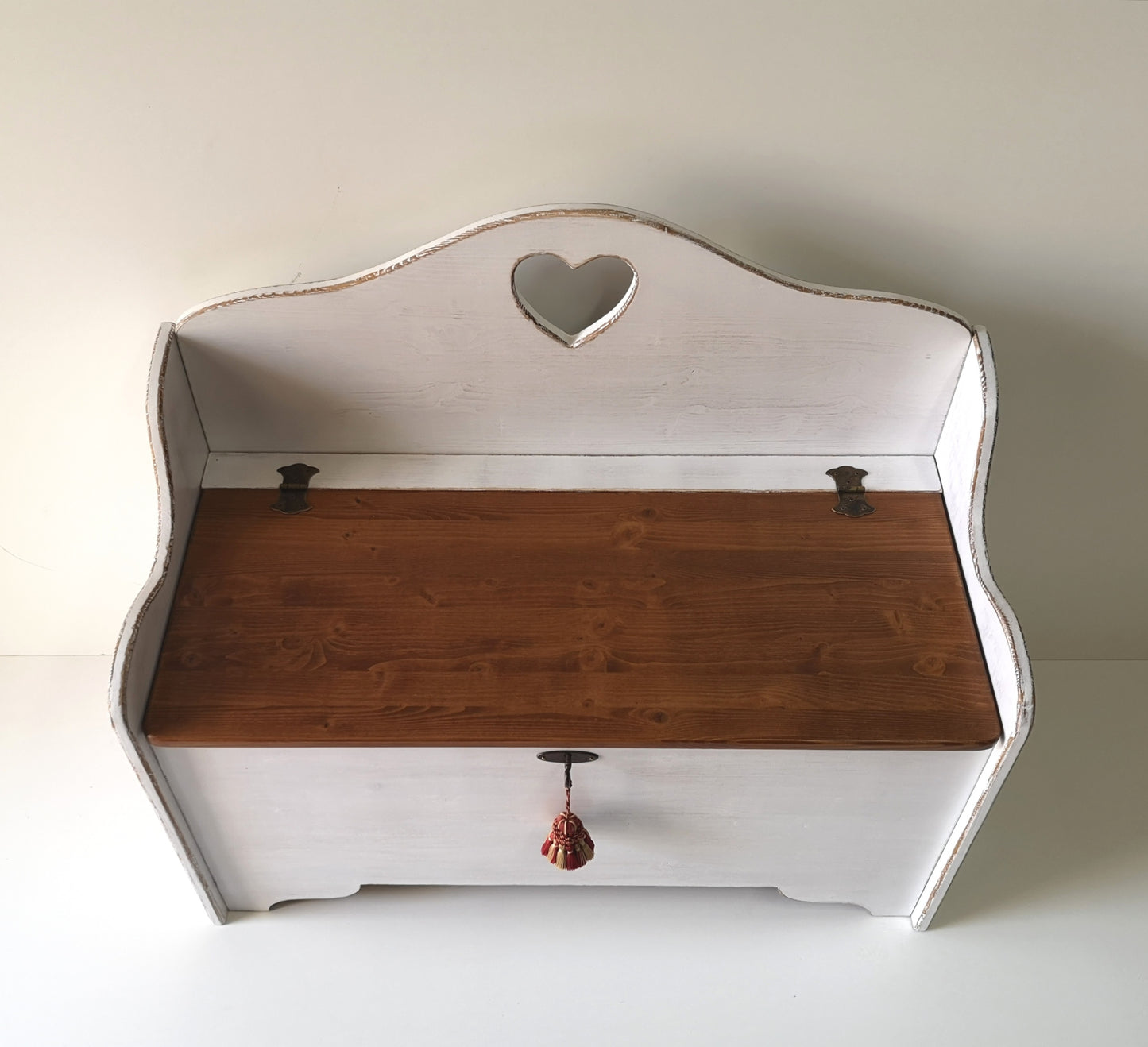 Cassapanca bianco shabby e noce -CUORE&CHIAVE – AESSEWOOD