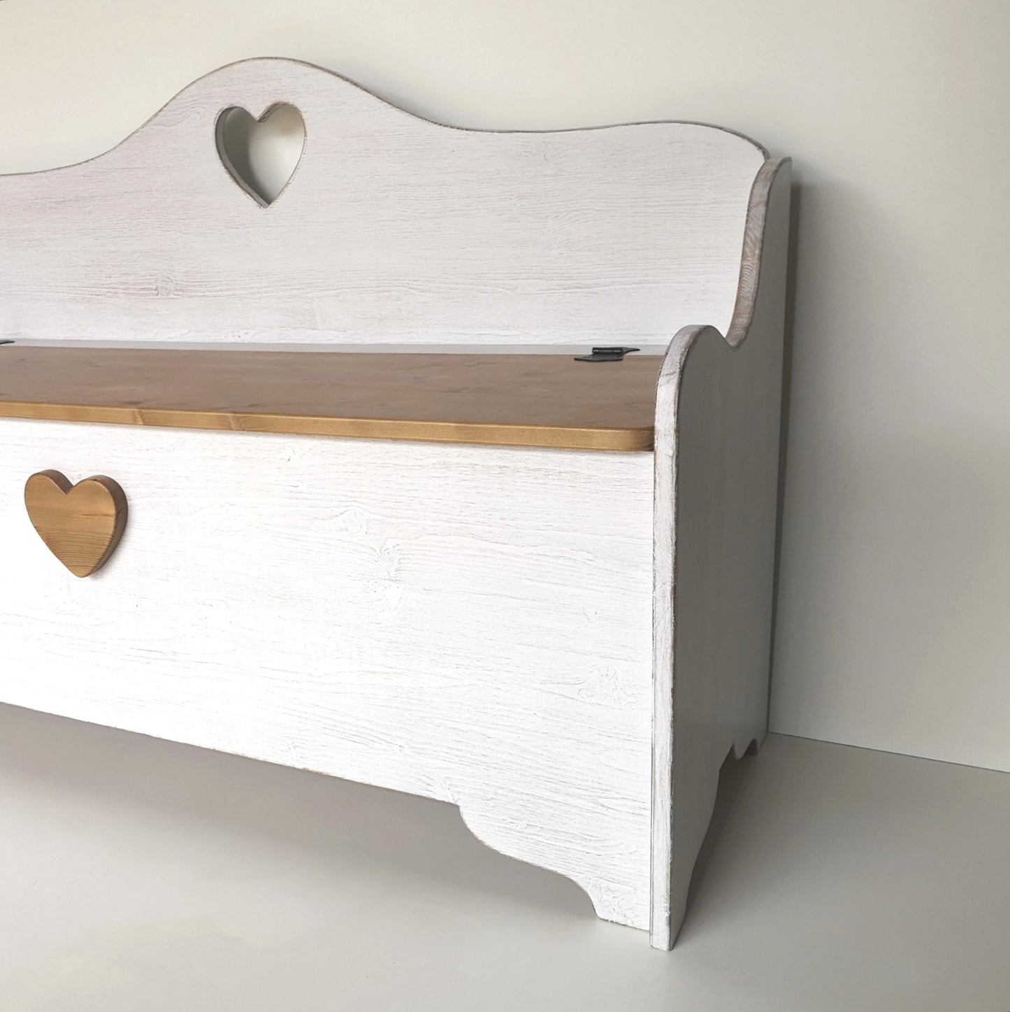 Cassapanca baule vintage in legno massello bianco shabby e noce -CUORE&CUORE - AESSEWOOD