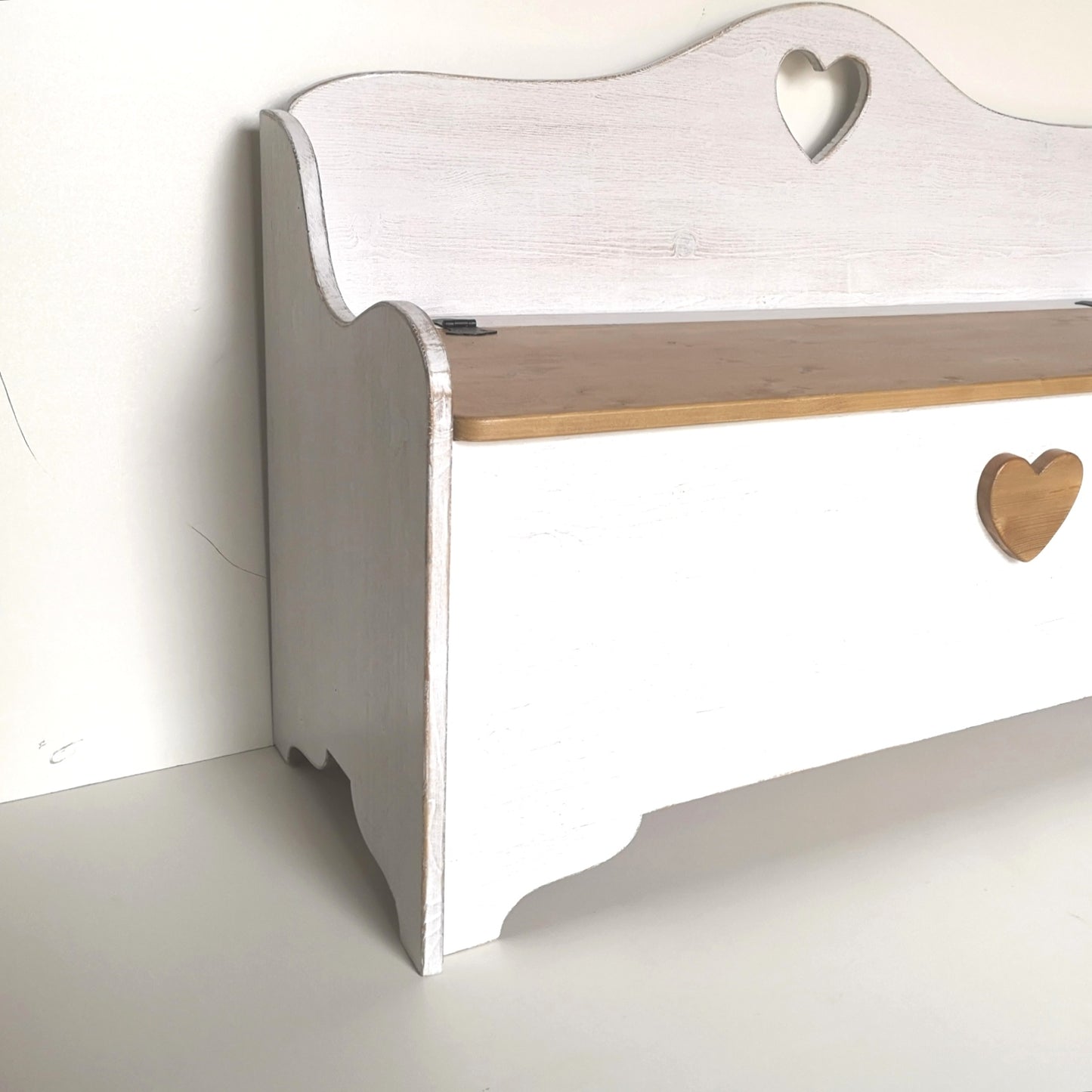 Cassapanca baule vintage in legno massello bianco shabby e noce -CUORE&CUORE - AESSEWOOD